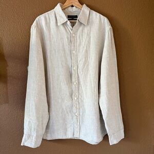 Banana Republic 100% Line Light Beige Shirt Beach Coastal Resortwear Size L